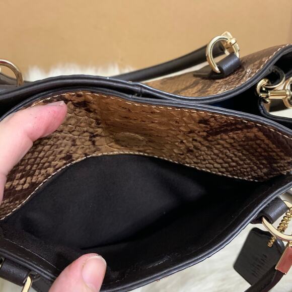 COACH Brown Snakeskin Embossed Leather MINETTA Satchel w/Long Strap F35271 - Picture 3 of 16